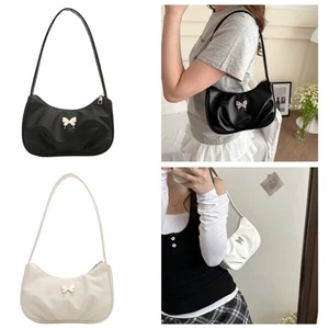 Women PU Leather Shoulder Bag Korean Style Pleated Armpit Bag Butterfly Handbag - Picture 1 of 10