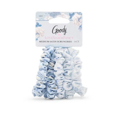 IN HAND Goody Love Shack Fancy Blue Everblooming Satin Med Skinny Scrunchies 5ct - Image 1 of 2