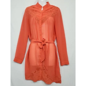 Maude transparentes Kleid Damen S bestickt Knopfleiste terrakotta Gürtel langarm - Bild 1 von 12