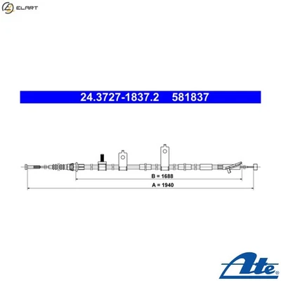 CABLE PULL PARKING BRAKE 24.3727-1837.2 FOR MAZDA SH-VPTR 2.2L PEY7/PEY5 2.0L 6 - Image 1 of 4