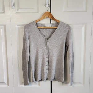 Maglione vintage Petite Sophisticate grigio argento manica lunga taglia Med anni 90 seta - Foto 1 di 11
