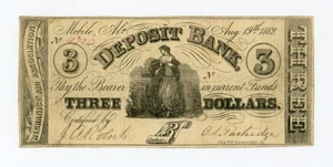 1862 $3 The Mechanics Aid Association - Mobile, ALABAMA Note at Deposit Bank - Picture 1 of 2