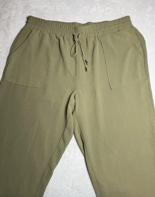 Pantalones elásticos cintura pierna ancha poliéster tiro alto relajado talla XL verde oliva Foto 1 de 4