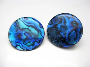 Ohrringe Ohrclips Edelstein Natur Paua Muschel Abalone Cabochon grün blau 25 cm - Bild 1 von 2