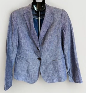 Talbots Womens Size 8 Blue 100% Linen 2 Button Blazer 3 Sleeve Buttons Preppy - Picture 1 of 9