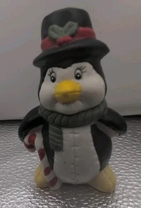 Ceramic Penguin Wearing A Hat & Holding Candy Cane Christmas Figurine 3 1/2 Tall - Picture 1 of 5