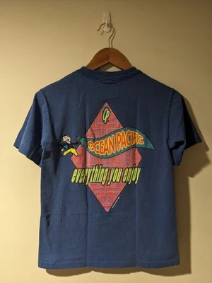 Camiseta Grande Vintage 1993 Ocean Pacific Everything You Enjoy Azul Infantil - Imagem 1 de 4