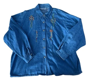 Camicia vintage Saint Germain denim L/S tribale taglia XL azteca hippie boho western - Foto 1 di 3
