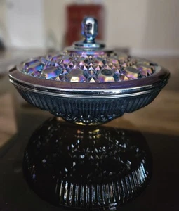 Vintage Iridescent Carnival Glass Candy Dish With Lid Indiana Glass - Picture 1 of 6