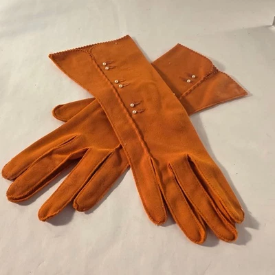 Guantes Damas Vintage Años 50 Talla M Calabaza Susurro Peso 100% Algodón 11" Largo Foto 1 de 4