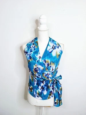 NUEVO Top envolvente halter 100 % seda Doncaster Birds Of Paradise 0 $285 Foto 1 de 4