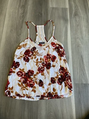 Volcom Red Floral White Tank Top Women’s Racer Back  - Image 1 of 4