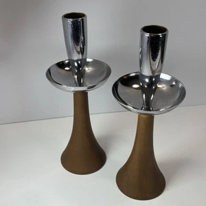 "Candelabros de madera vintage mediados de siglo estilo danés moderno 9""" - Imagen 1 de 7
