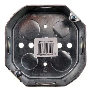THOMAS & BETTS 54151-1/2&3/4 OCTÁGONO CAJA 4 CUADRADOS, 1-1/2" DE PROFUNDIDAD, ACERO - Imagen 1 de 4