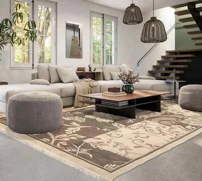 BOTANICAL PRINT TRANSITIONAL 7' x 10' Hand Knotted Wool Area Rug Beige, Gray - Image 1 of 4