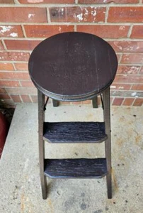 Vintage Wood Step Ladder 3 Steps Brown Plant Fern Stand Barn Farm Décor - Picture 1 of 8