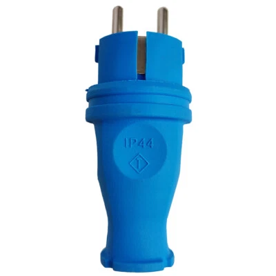TP ELECTRIC Gummistecker 16A 230V Uni-Schuko Gummi Stecker Schutzkontakt blau IP44