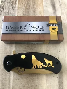 TIMBER WOLF LINERLOCK BLACK GOLD TITANIUM TACTICAL POCKET KNIFE - Picture 1 of 18