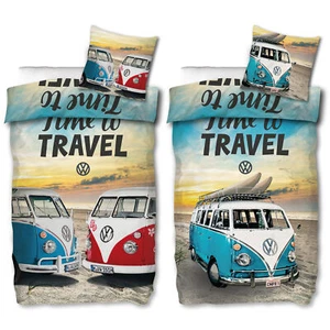 VW Volkswagen Bulli Bettwäsche Time To Travel Baumwolle Linon 135x200 80x80 cm - Bild 1 von 8