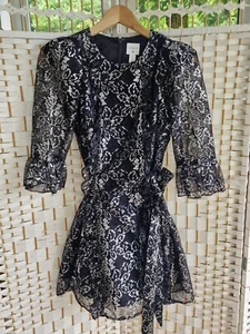 The Vampires Wife X H&M Black & Silver Floral Ruffle Mini Dress Size 8 - Picture 1 of 5