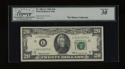 DBR 1969 $20 FRN San Francisco Fr. 2067-L Legacy 30 Serial L20215273A - Image 1 of 2