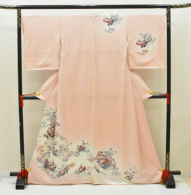 VINTAGE Giapponese Peach  PEONIE & CAMELIE Da Yuzen 'tsukesage/Kimono/Accappatoio M/L • 36.96€