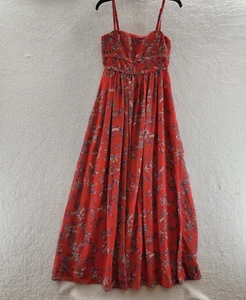 Aqua Square Neck Floral Evening Dress Women's 2 Paprika Pleated Back Zip Closure - Picture 1 of 12