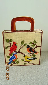 Vintage handgefertigte bestickt mit Vögeln gefütterte Handtasche 10,5"x10,5 x2,5" - Bild 1 von 7