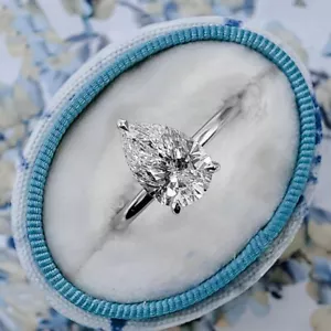 Anello oro bianco 2,10 ct IGI GIA creato in laboratorio taglio pera donna matrimonio diamante 14 kt - Foto 1 di 7