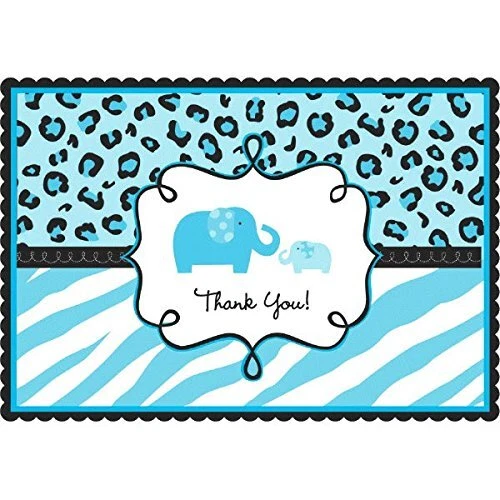 Sweet Safari Boy Jungle Animal Blue Baby Shower Party Thank You Notes Cards - Image 1 of 1