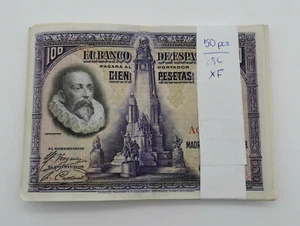 Lot bundle 50 Pcs X SPAIN 100 Pesetas 1928 Cervantes Pick 76 VF+ /XF - Picture 1 of 2