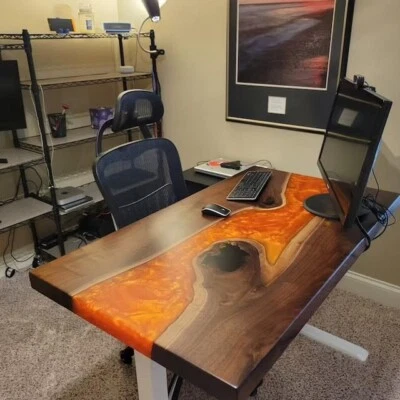 Orange River Epoxy Live Edge Table - Office Counter Desk Table - Epoxy Table - Image 1 of 4