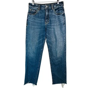 Pilcro The Vintage Straight Jeans Sz 27 Blue High Rise Raw Hem Boho Retro Chic - Picture 1 of 10