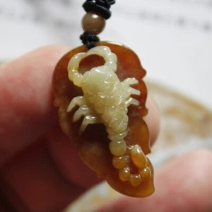 Certified Natural Grade A Untreated Red Yellow Jadeite Jade Scorpion Pendant - Picture 1 of 10