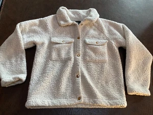 Girl's L 10-12 ART CLASS Sherpa Fleece Jacket Ivory Snaps - Picture 1 of 6