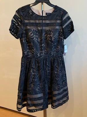 Aqua By Bloomingdales Black Embroidered Lace Overlay Dress SIZE 12 NWT - Image 1 of 4