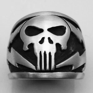 MJG STERLING SILVER PUNISHER RING- LIGHTNING SIDES. 29 GR. HARLEY. FREE SIZING - Picture 1 of 5