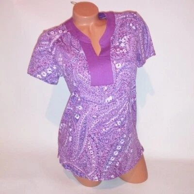 Basic Editions футболка верхний женщин маленький фиолетовый пейсли V шеи 100% хлопок яма для - Изображение 1 из 4