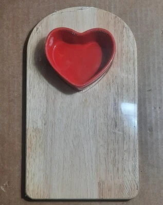 Wood Serving Tray / Charcuterie / Cutting Board with Heart Shaped Red Dish - Image 1 of 4