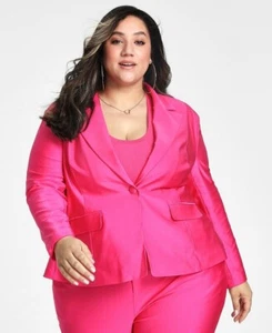Nina Parker Women's Trendy Plus Size Satin One-Button Blazer Hot Pink Fuchsia 4X - Picture 1 of 11