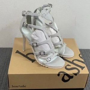 Beau & Ashe Kafka Gladiator Dressy Stilleto Sandals Womens Size 8 Gray White PU - Picture 1 of 16