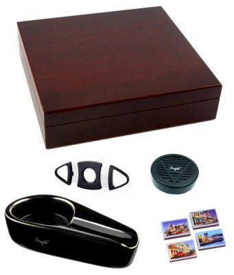 Humidor Set Angelo Rosenholz-Optik ca 20 Zigarren mit Acrylpolymere-Befeuchter - Bild 1 von 4
