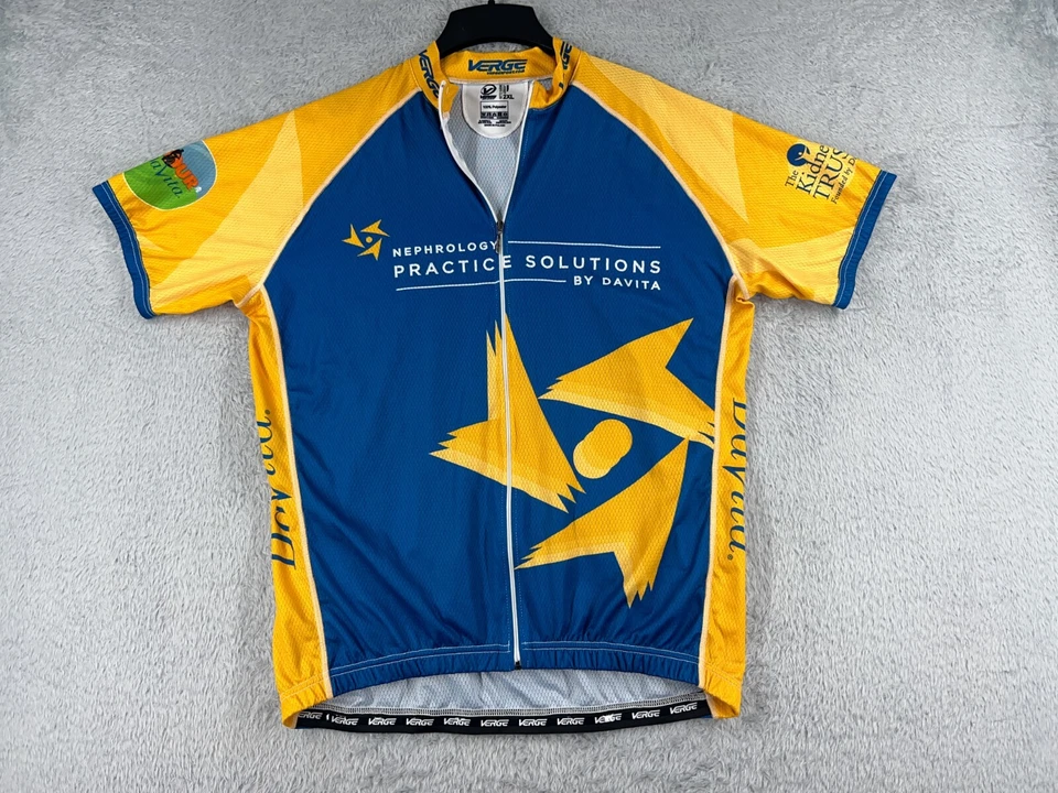 Verge Cycling Jersey Adult 2XL XXL Blue Yellow Full Zip Short Sleeve Polyester - Image 1 of 4