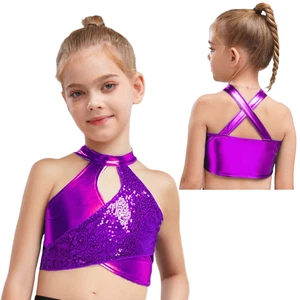 Kids Girls Tops School Blouse Gymnastic Vest Camisole Crop Top Jazz T-shirt Tee - Picture 1 of 48