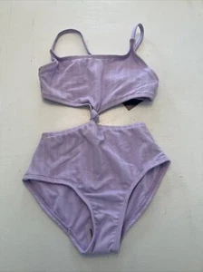 Art Class Girls Purple Ribbed Forever Vacay One Piece Swimsuit UPF 10/12 or 4/5 - Picture 1 of 2