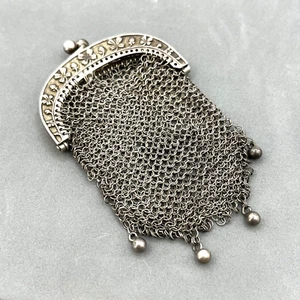 Antique Victorian Châtelaine Sterling Silver Chain Mail Coin Purse W/ Dangles - Picture 1 of 9