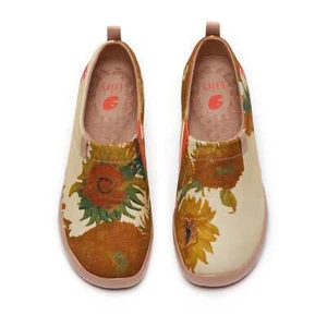 Mocassini comodi in tela con scarpe slip on UIN da uomo taglia 6-11 "Girasoli Van Gogh" - Foto 1 di 12