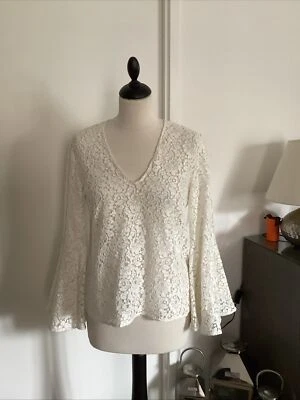 Haut chemise ZARA blanc taille M broderie anglaise dentelle - Photo 1/4