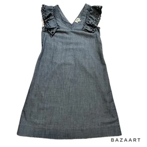 GR 0 J. Crew Chambray Rüschenärmel Ösen Kleid Trendy Freizeit Denim - Bild 1 von 11
