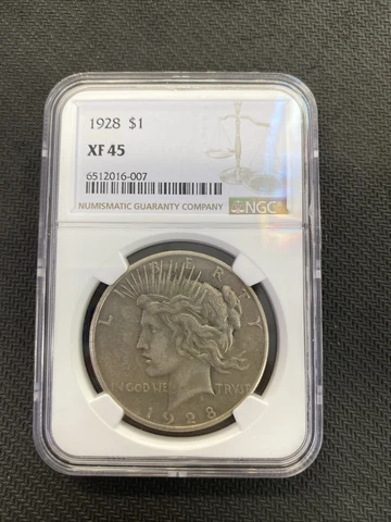 1928 Peace Dollar XF 45 $1 Cover
